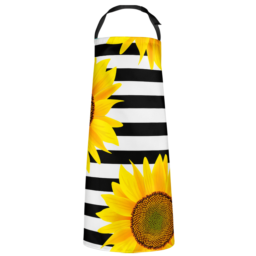 Personalized Apron Sunflowers On Striped Black and White Gifts for Mom - Giftlab