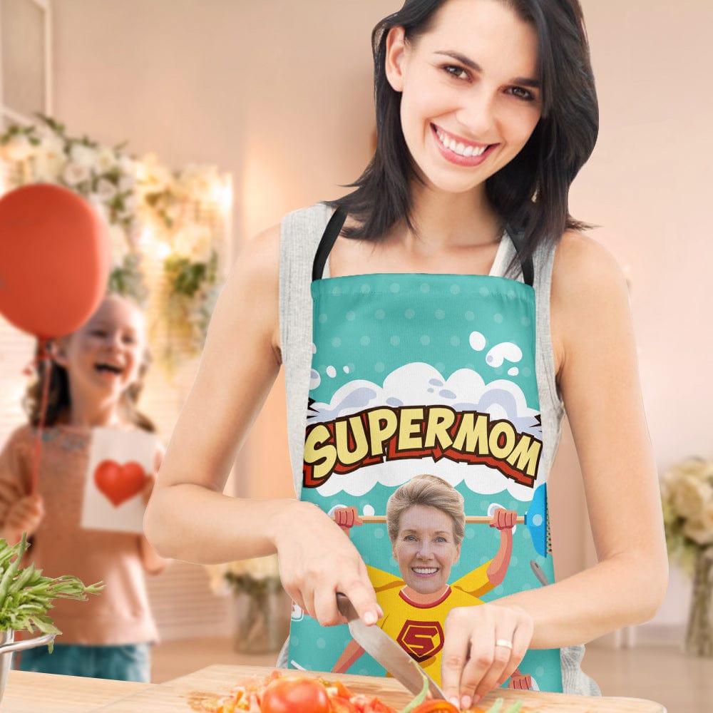 Custom Photo Super Mom Apron Personalized Mother's Day Gifts - Giftlab