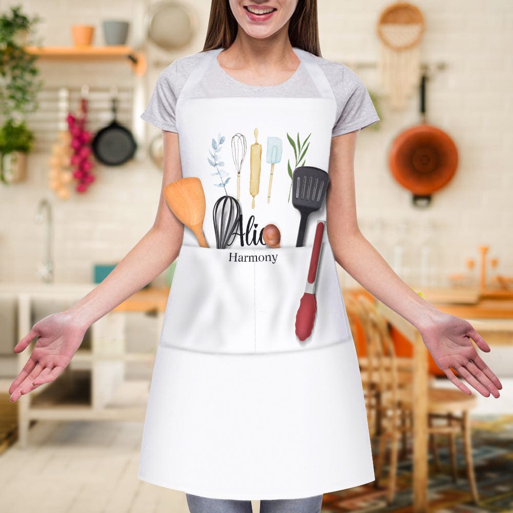 Custom Text Adjustable Apron with Pockets Gift for Her - Giftlab