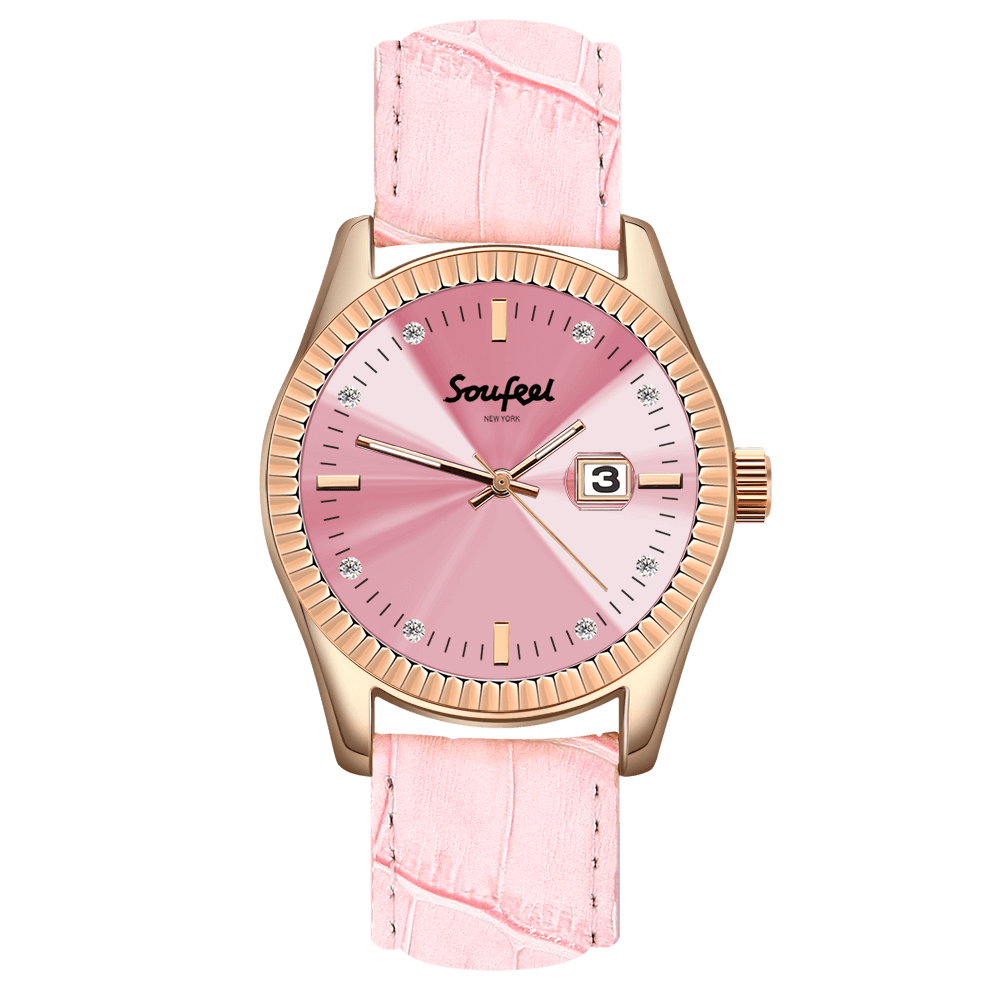 Women's Swarovski Crystal Watch Pink Leather Strap 38.5mm - Giftlab