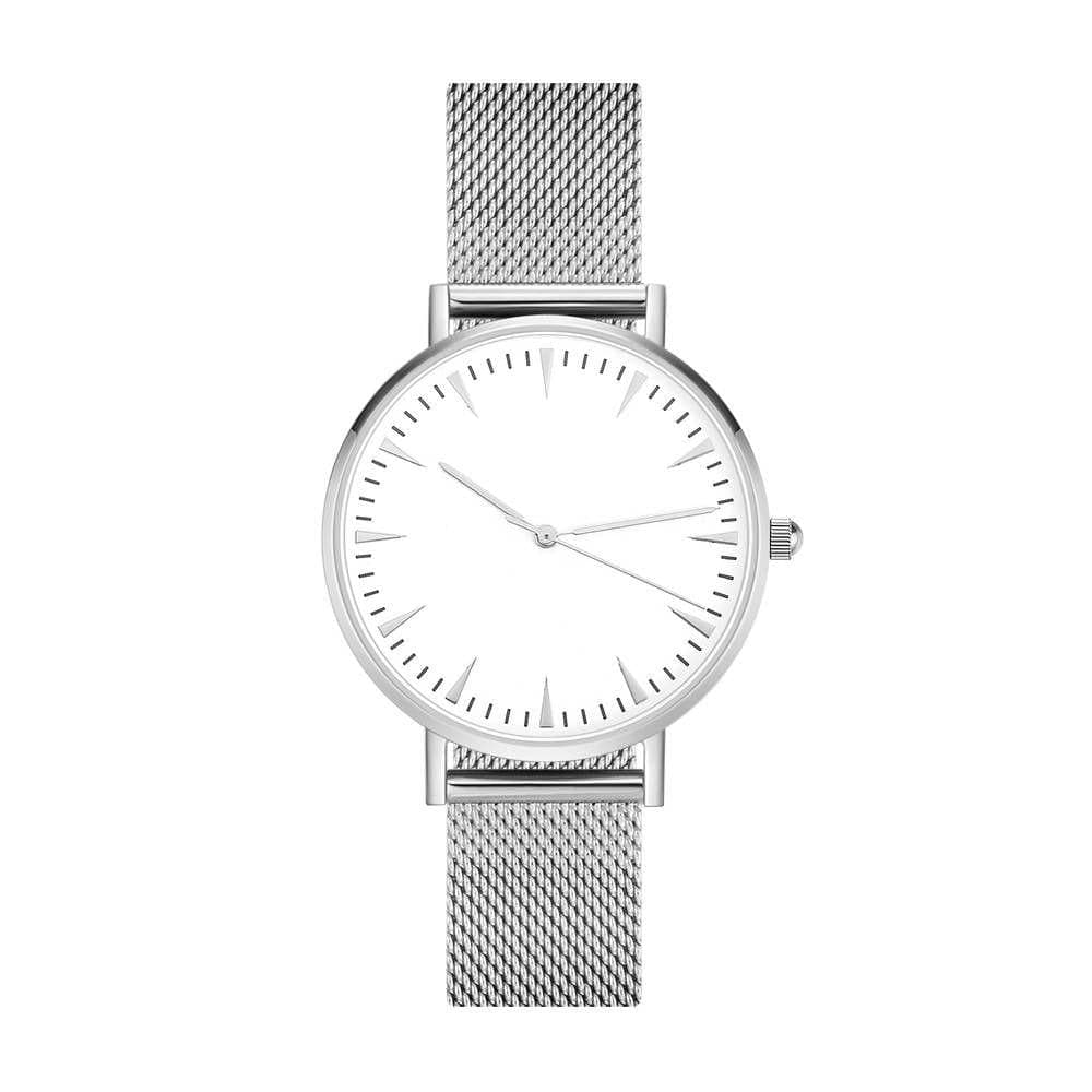Mesh Bracelet Watch in Stainless Steel Silver Strap and White Dial - Women's - Giftlab