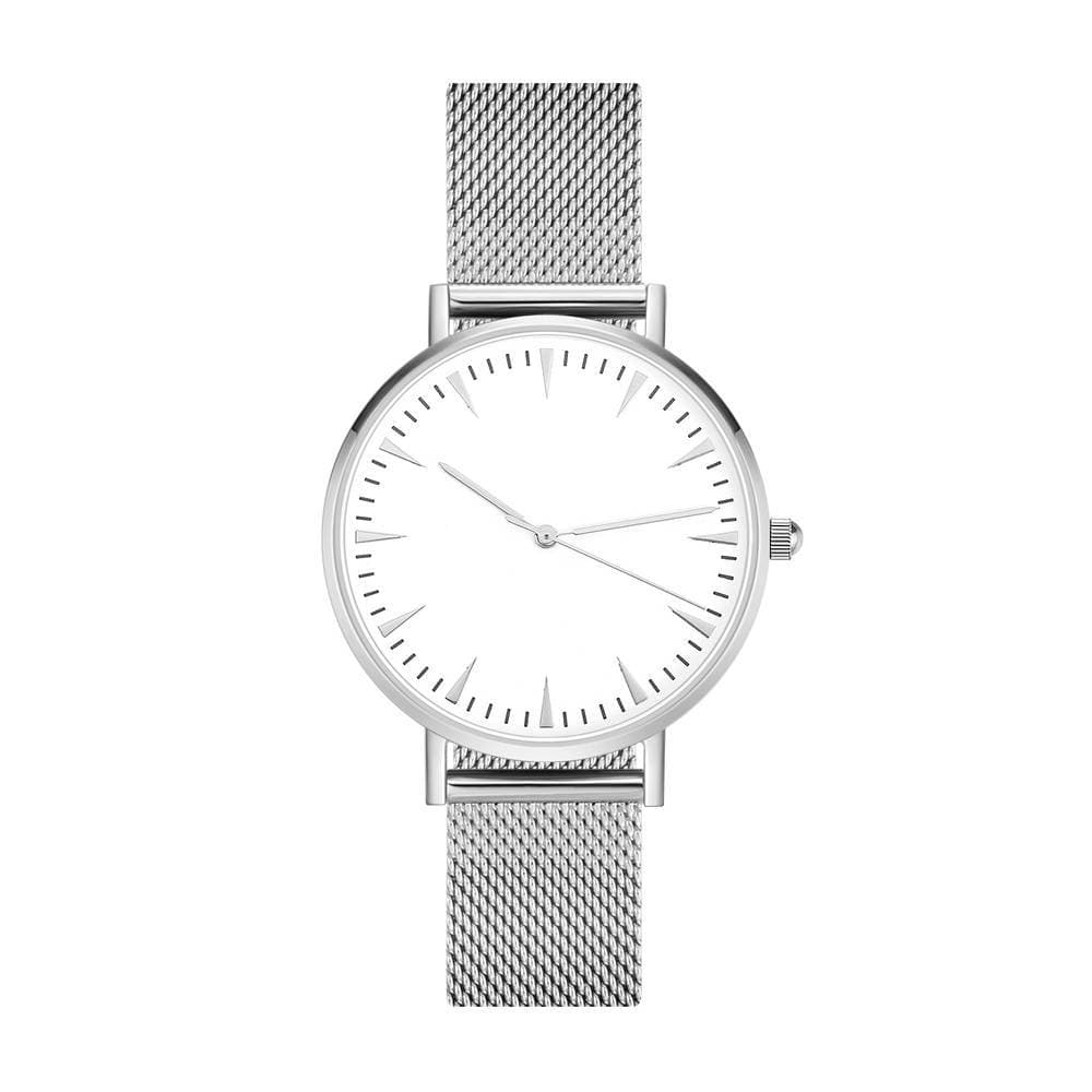 Mesh Bracelet Watch In Stainless Steel Silver Strap And White Dial For Women - Giftlab
