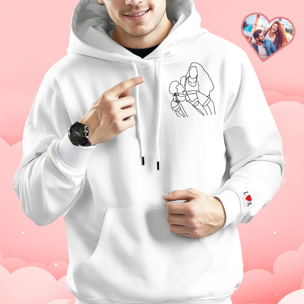 Custom Embroidered Photo Outline Hoodie With Letters Sweatshirt Gifts For Couples - Giftlab