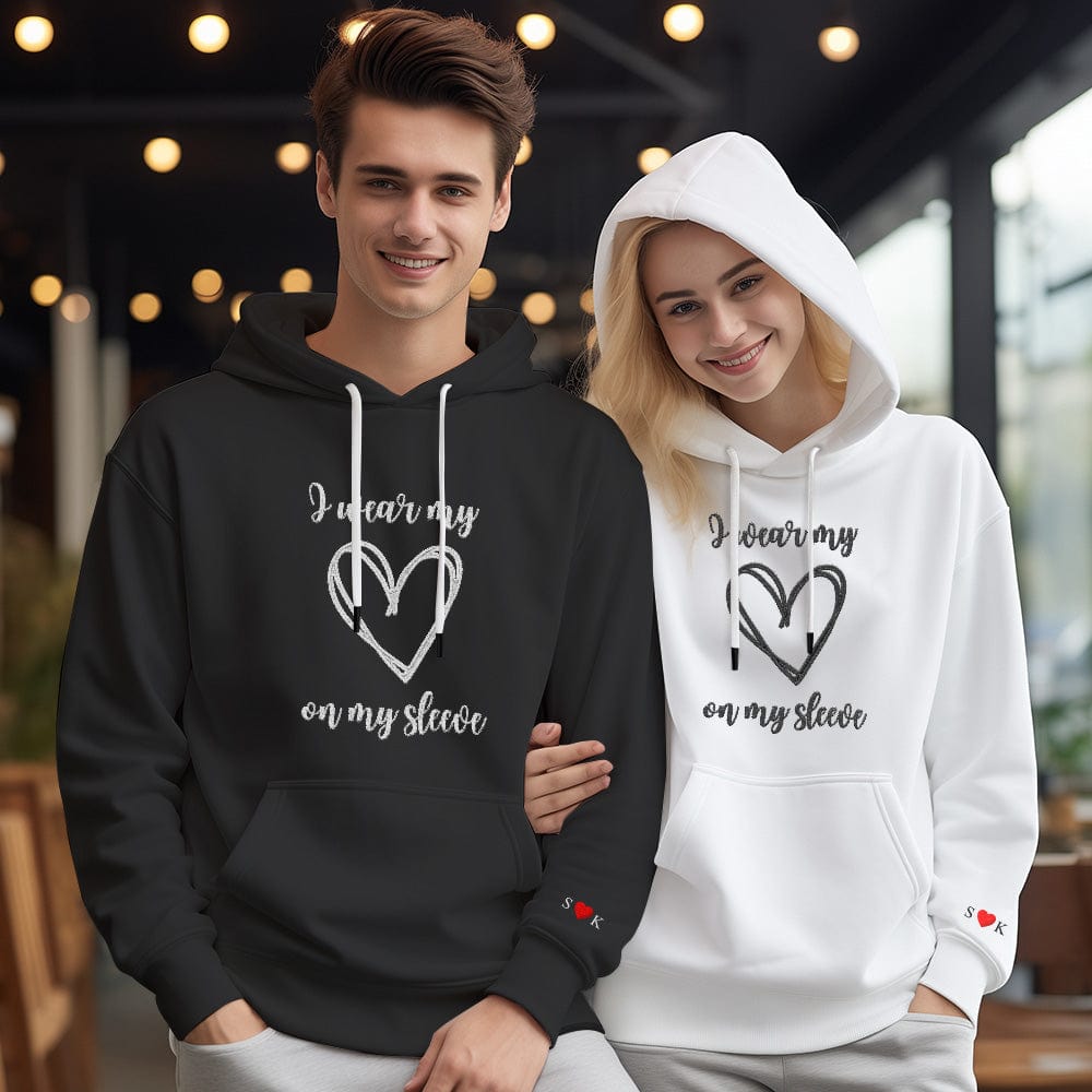 Personalized Embroidered Love Heart Hoodie Custom Text Sweatshirt Valentine Gift - Giftlab