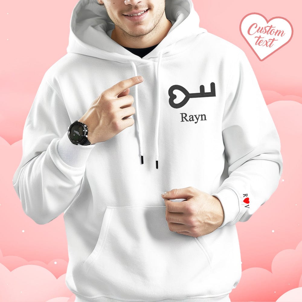 Personalized Text Embroidered Hoodie Meaningful Heart Key And Lock Set Couple Sweatshirt - Giftlab
