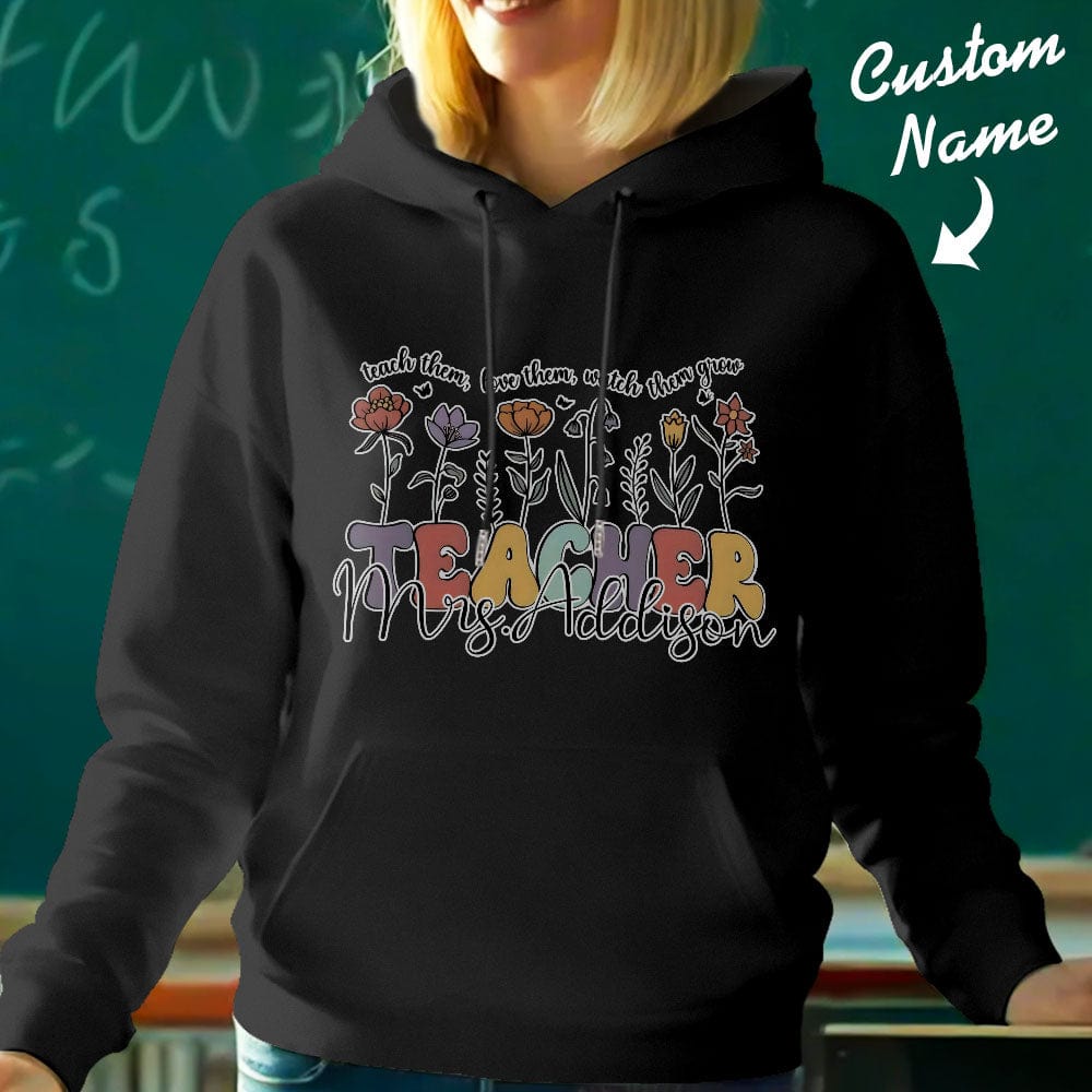 Personalized Wildflower Hooded Sweatshirt Teacher Custom Name Hooded Sweatshirt Back to School Gifts - Giftlab
