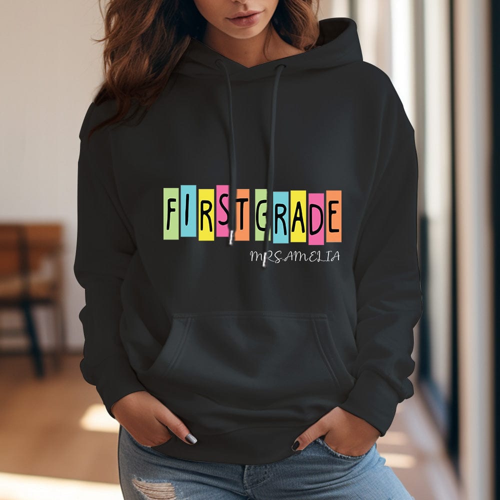 Personalized First Grade Hooded Sweatshirt Teacher Custom Name Hooded Sweatshirt Back to School Gifts - Giftlab
