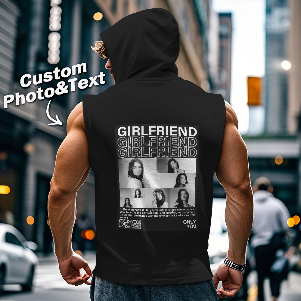 Custom Sleeveless Hoodie Personalized Pictures T-shirt Gifts for Couples