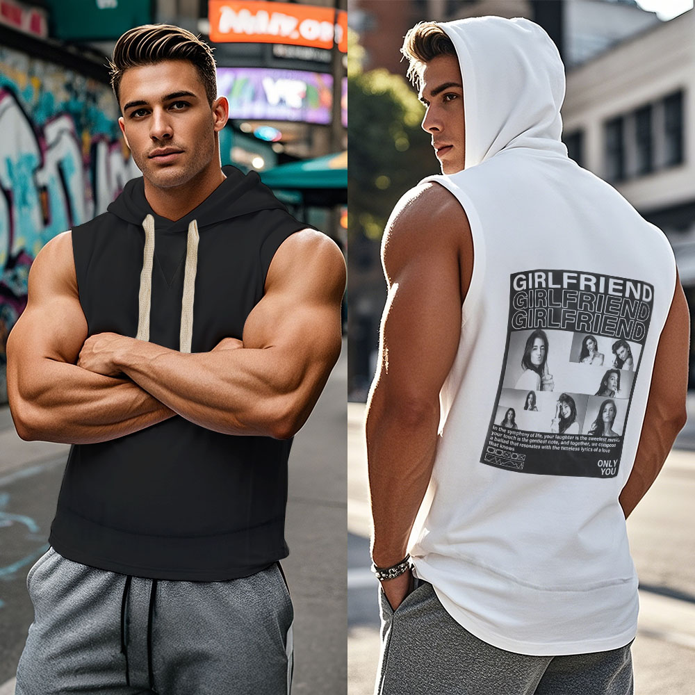 Custom Sleeveless Hoodie Personalized Pictures T-shirt Gifts for Couples