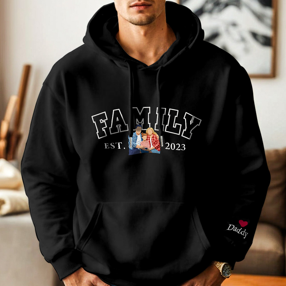 Personalized Embroidered Family Photo Portrait Hoodie For Father's Day