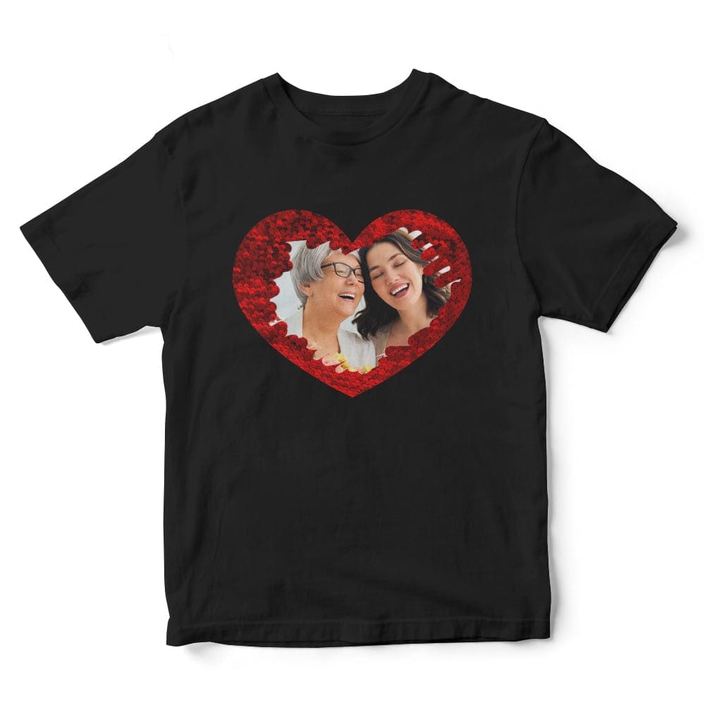 Custom Sequin T-Shirt Heart-shaped Photo Sequin Christmas Gift For Mom T-Shirt Mother‘s Day Shirt - Giftlab