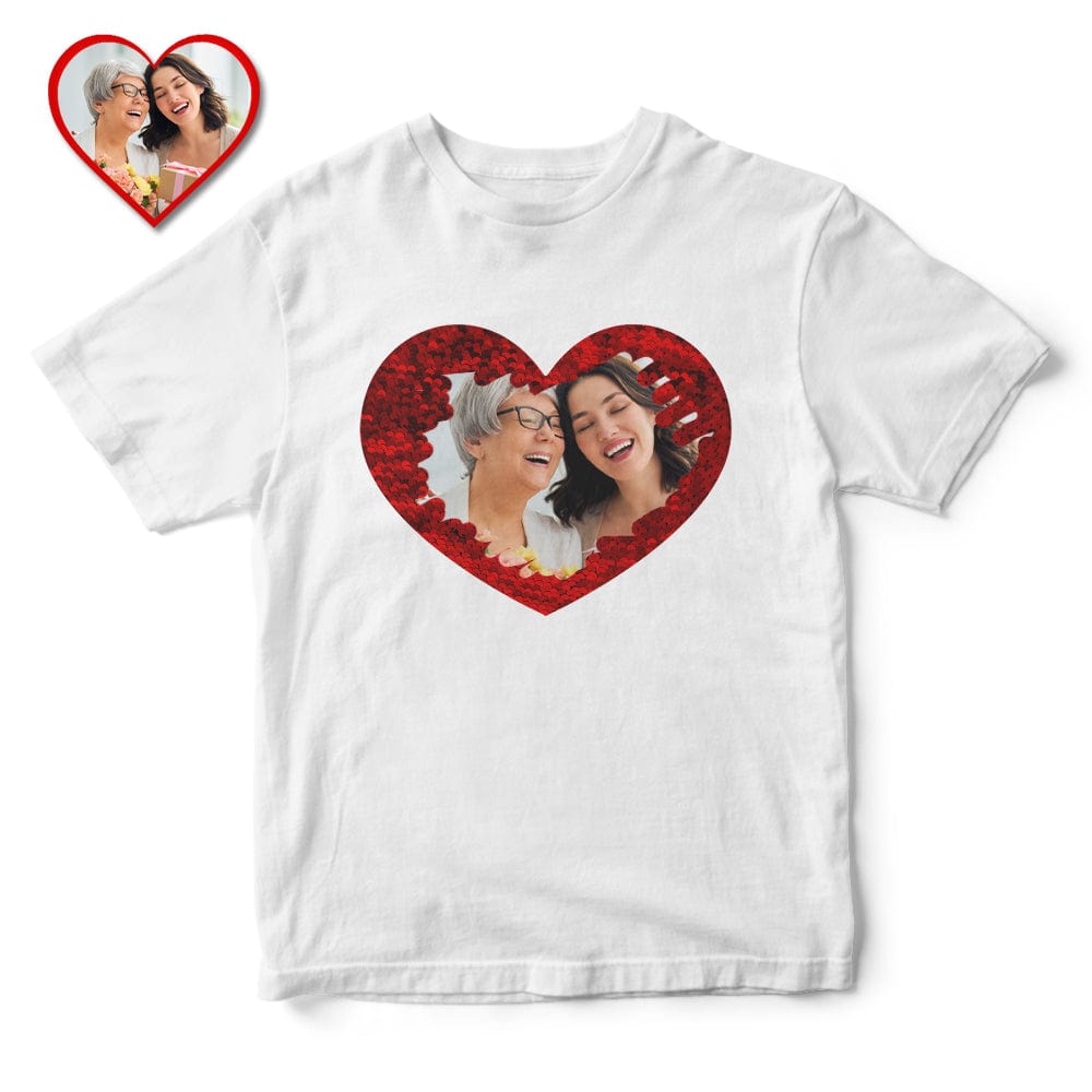 Custom Sequin T-Shirt Personalized Heart-shaped Photo Sequin T-Shirt Mother‘s Day Shirt - Giftlab