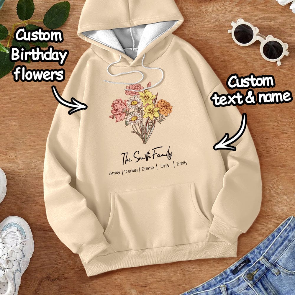 Custom Birth Flower Bouquet Hoodies Personalized Birth Flower Hoodies Gifts for Mom - Giftlab