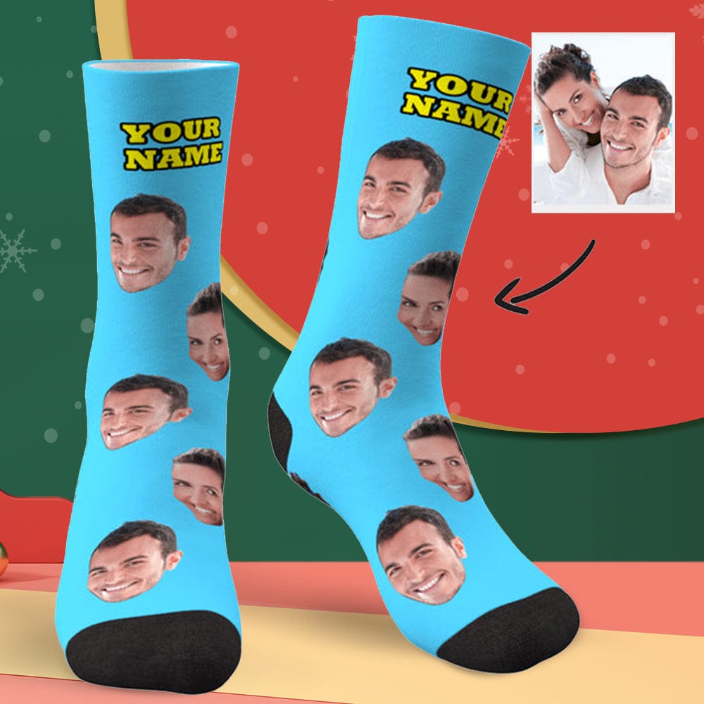 Christmas Gifts Custom Face Socks With Your Text 3D Preview Colorful Socks - Giftlab