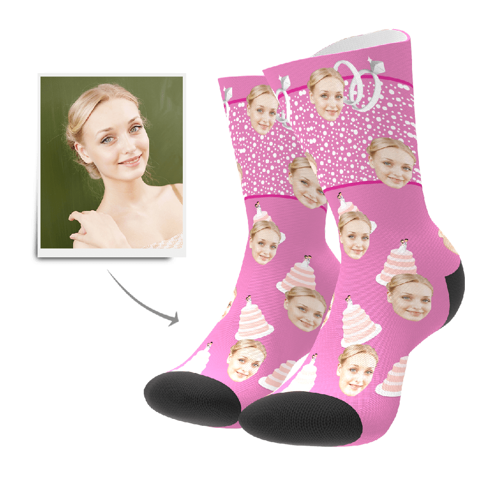 Girlfriend Birthday Day Gift Custom Socks with Birthday Cake - Giftlab
