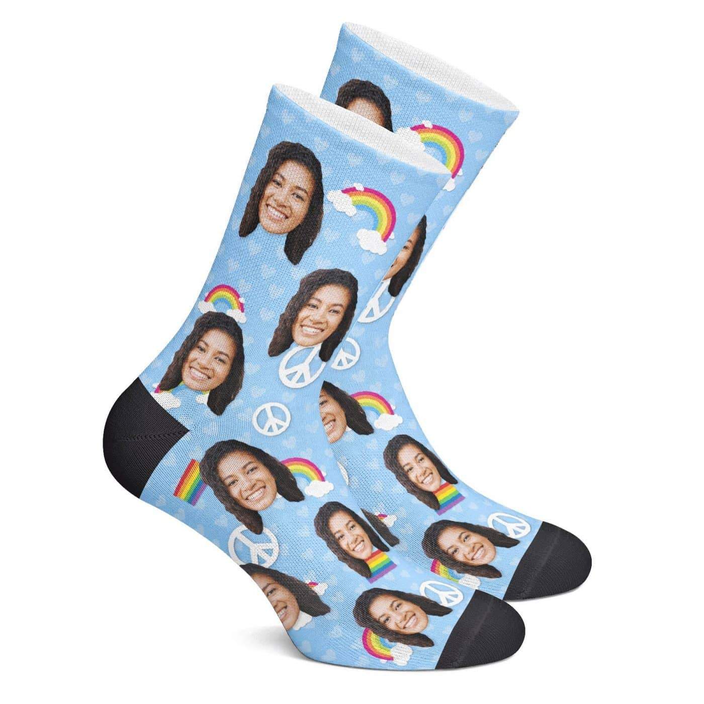 Funny Gift Custom Face Socks with Rainbow Pattern - Giftlab