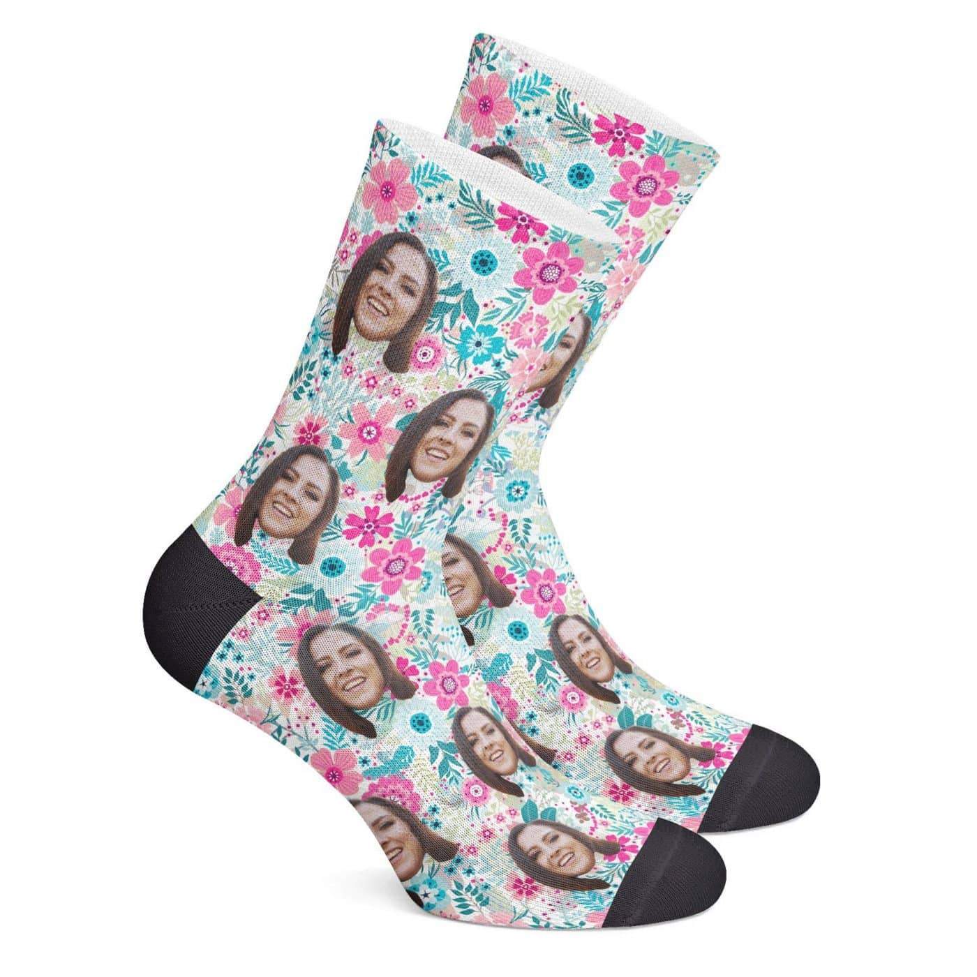 Floral Socks with Face Custom Socks Christmas Gift For Girlfriend - Giftlab