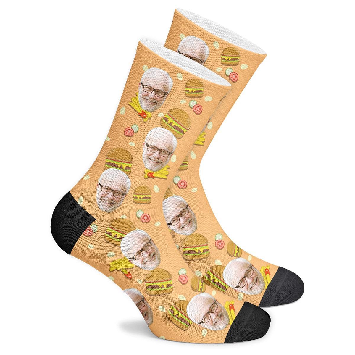 Custom Photo Socks Burger Style Face Mash Socks - Giftlab