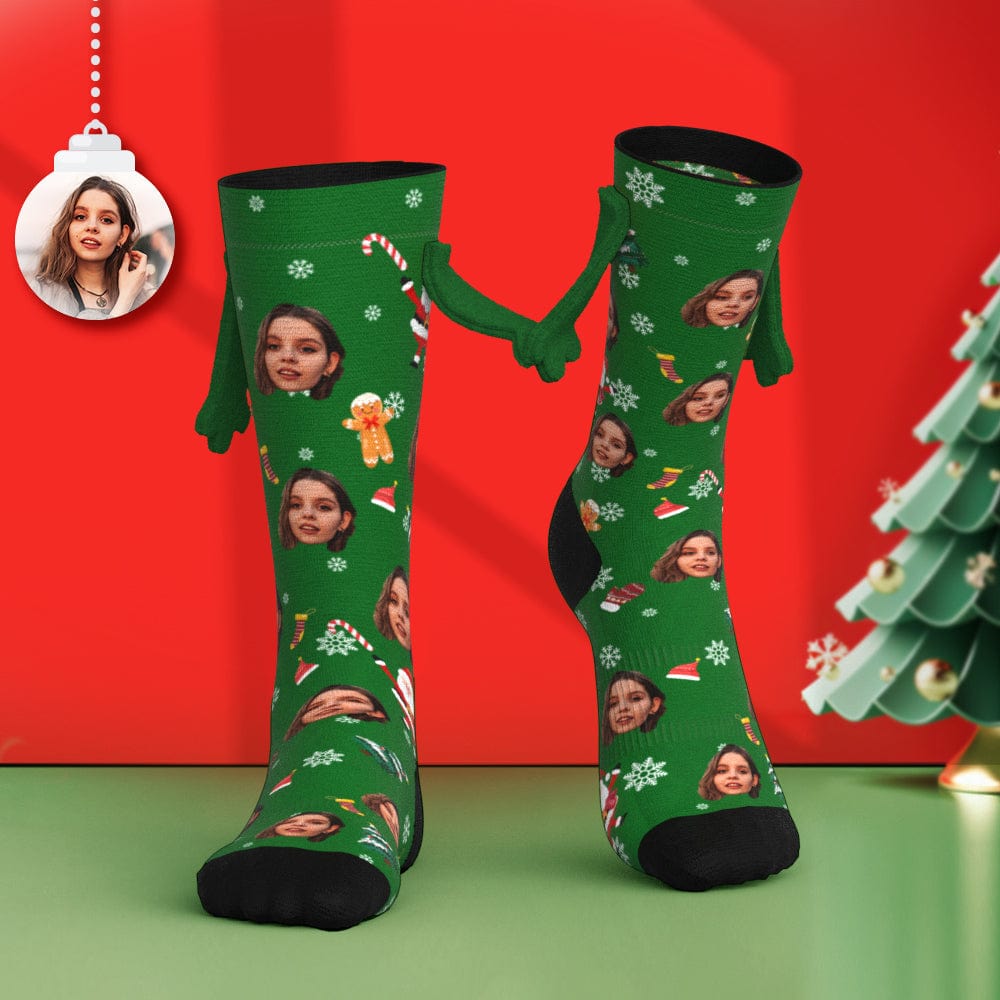 Custom Face Socks Funny Doll Mid Tube Socks Magnetic Holding Hands Socks Christmas Gifts - Giftlab