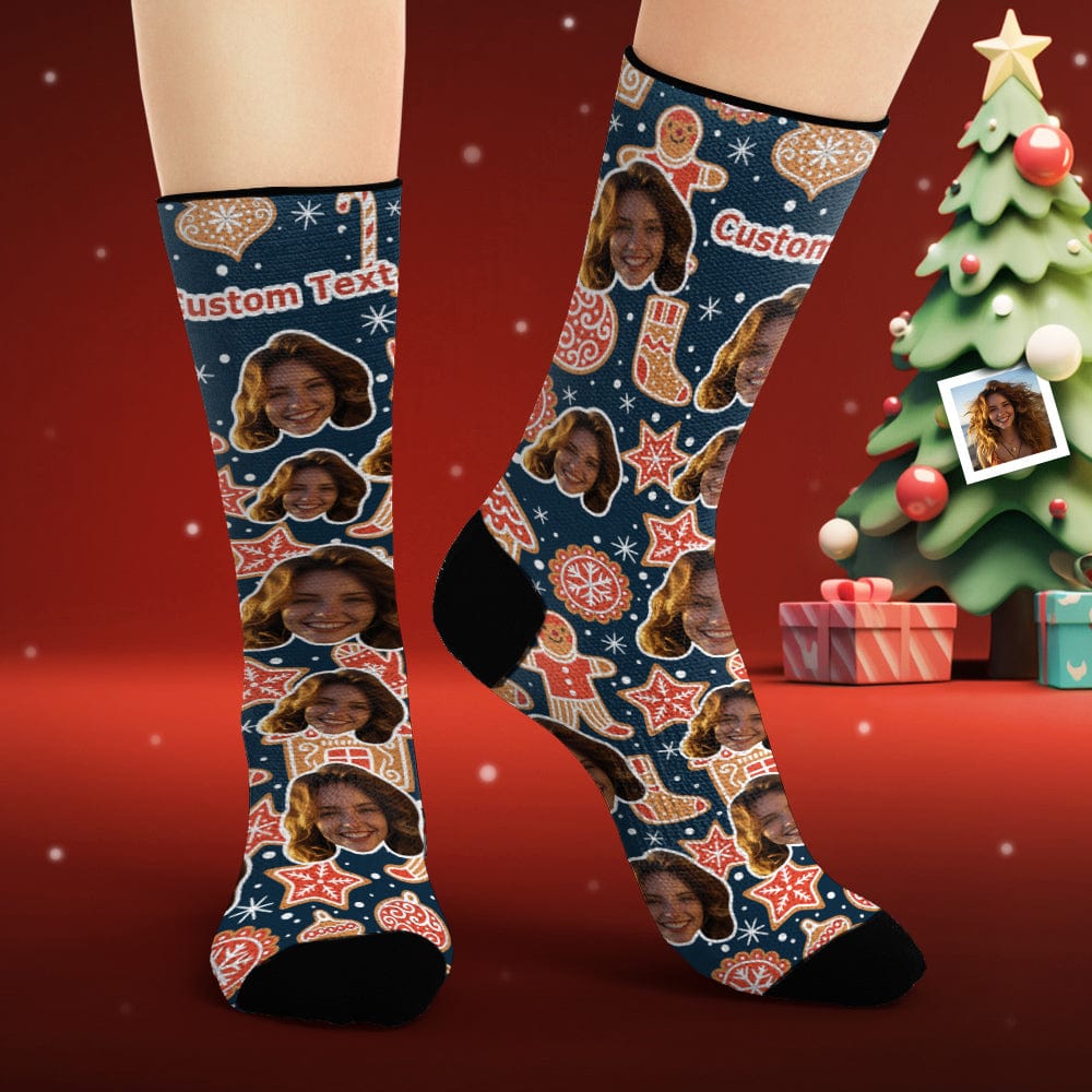 Custom Face Socks Personalized Photo Socks Christmas Gingerbread - Giftlab