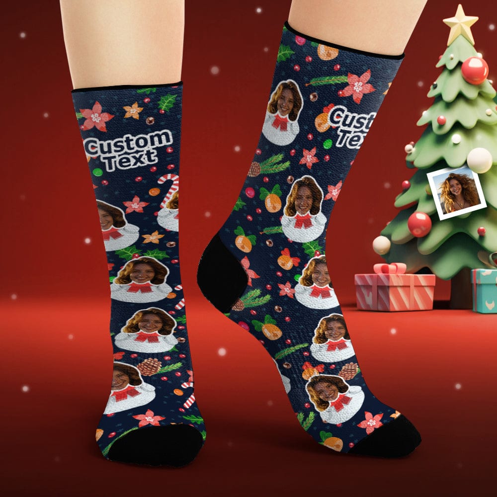 Custom Face Socks Personalized Photo Socks Funny Snowman Merry Christmas - Giftlab