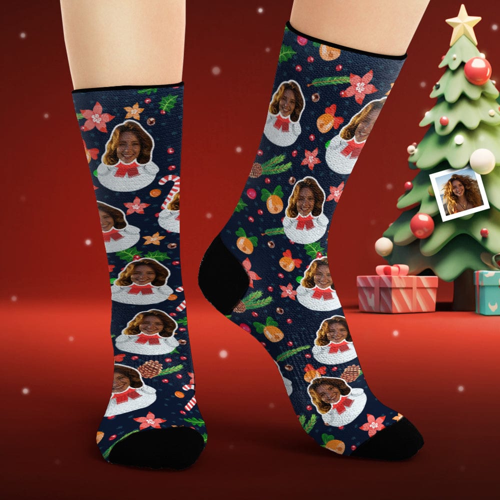Custom Face Socks Personalized Photo Socks Funny Snowman Merry Christmas - Giftlab