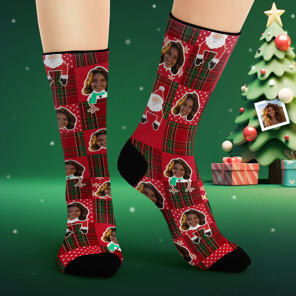 Custom Face Socks Personalized Photo Socks Santa Claus Snowman and Elk - Giftlab