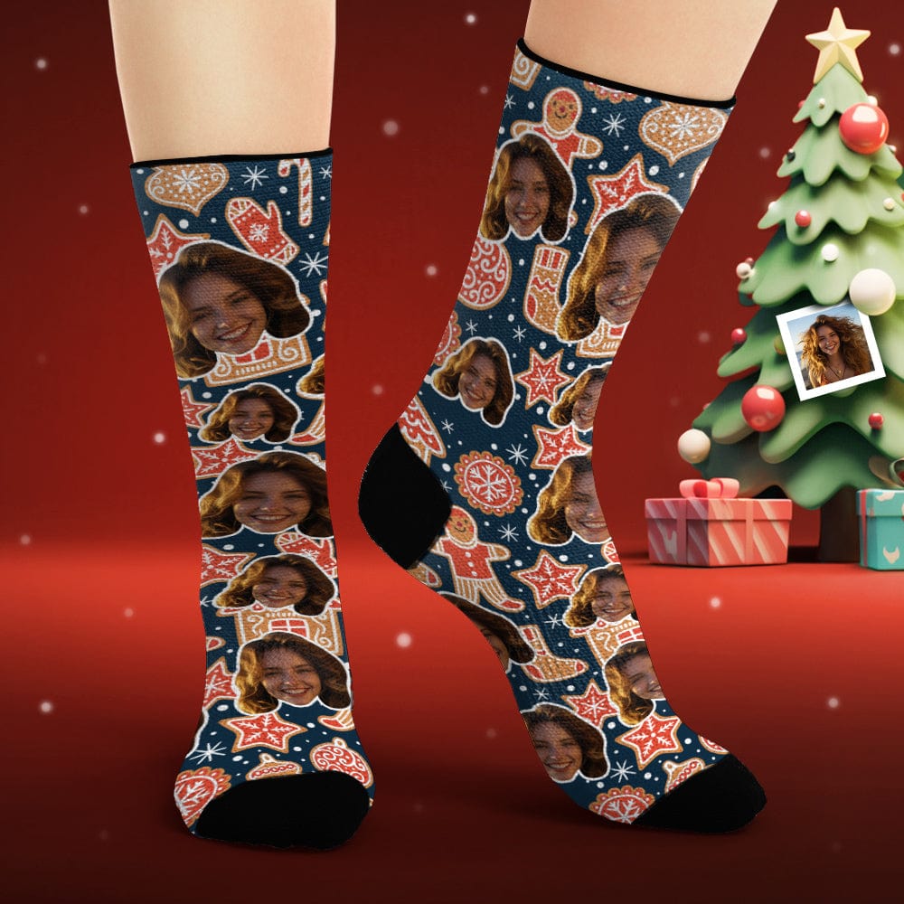 Custom Face Socks Personalized Photo Socks Christmas Gingerbread - Giftlab