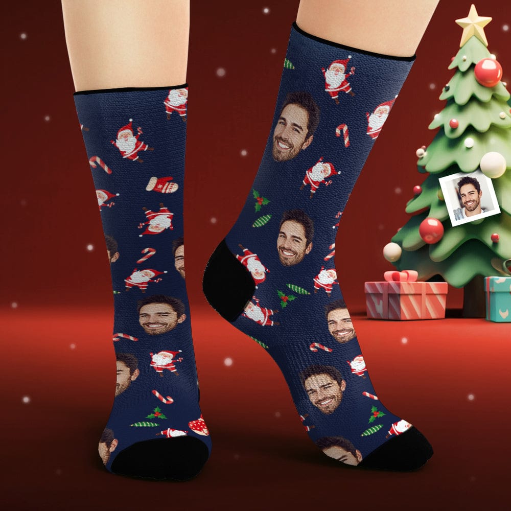 Custom Face Socks Personalized Photo Socks Happy Santa Claus Merry Christmas - Giftlab