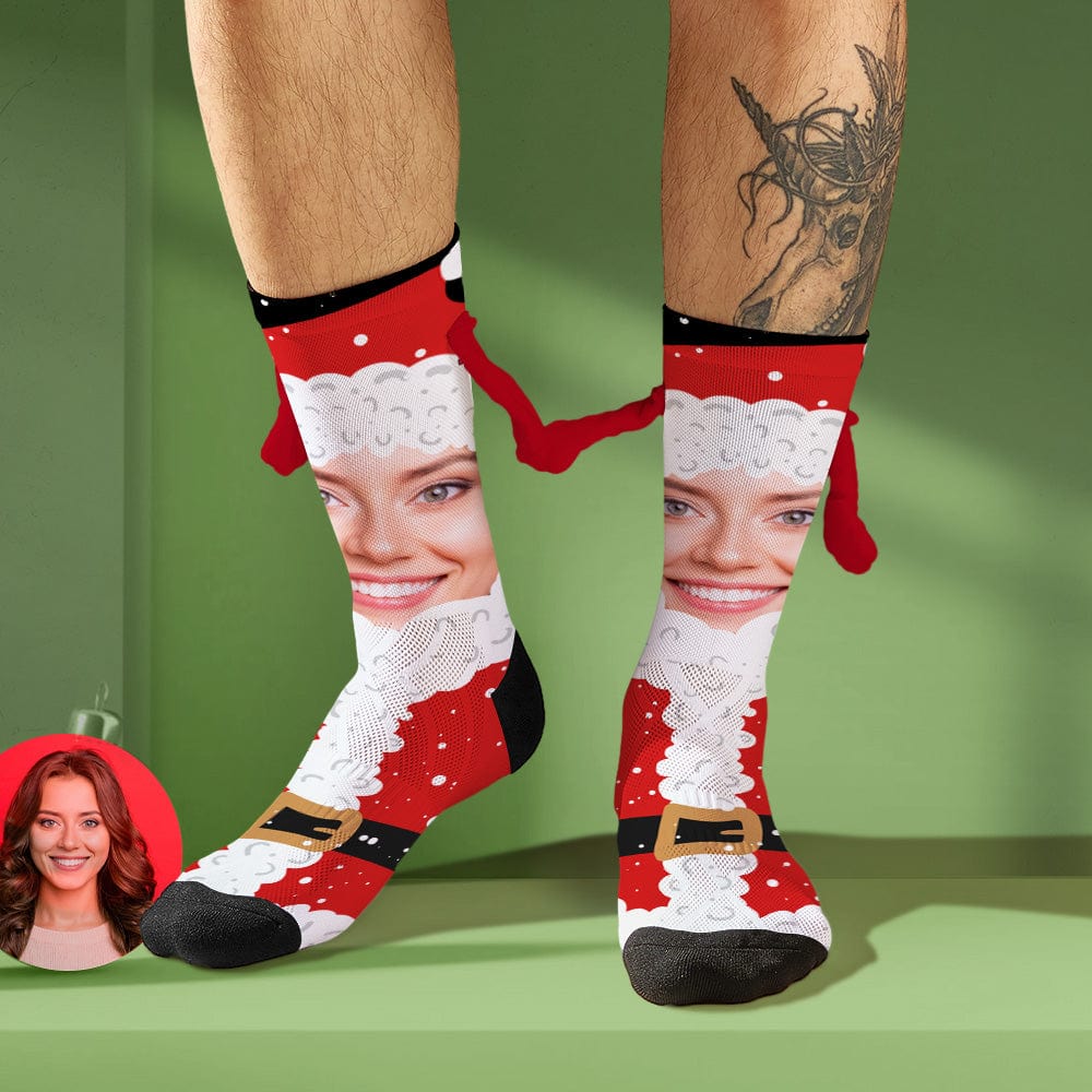 Custom Santa Face Socks Funny Doll Mid Tube Socks Magnetic Holding Hands Socks Christmas Gifts - Giftlab