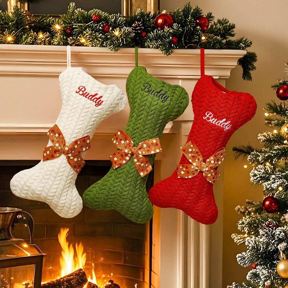 Personalized Dog Bone Christmas Stockings with Name Gift for Puppy Lovers - Giftlab