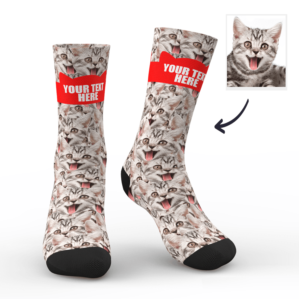Custom Photo Socks Funny Cat Face Mash With Your Text Socks - Giftlab