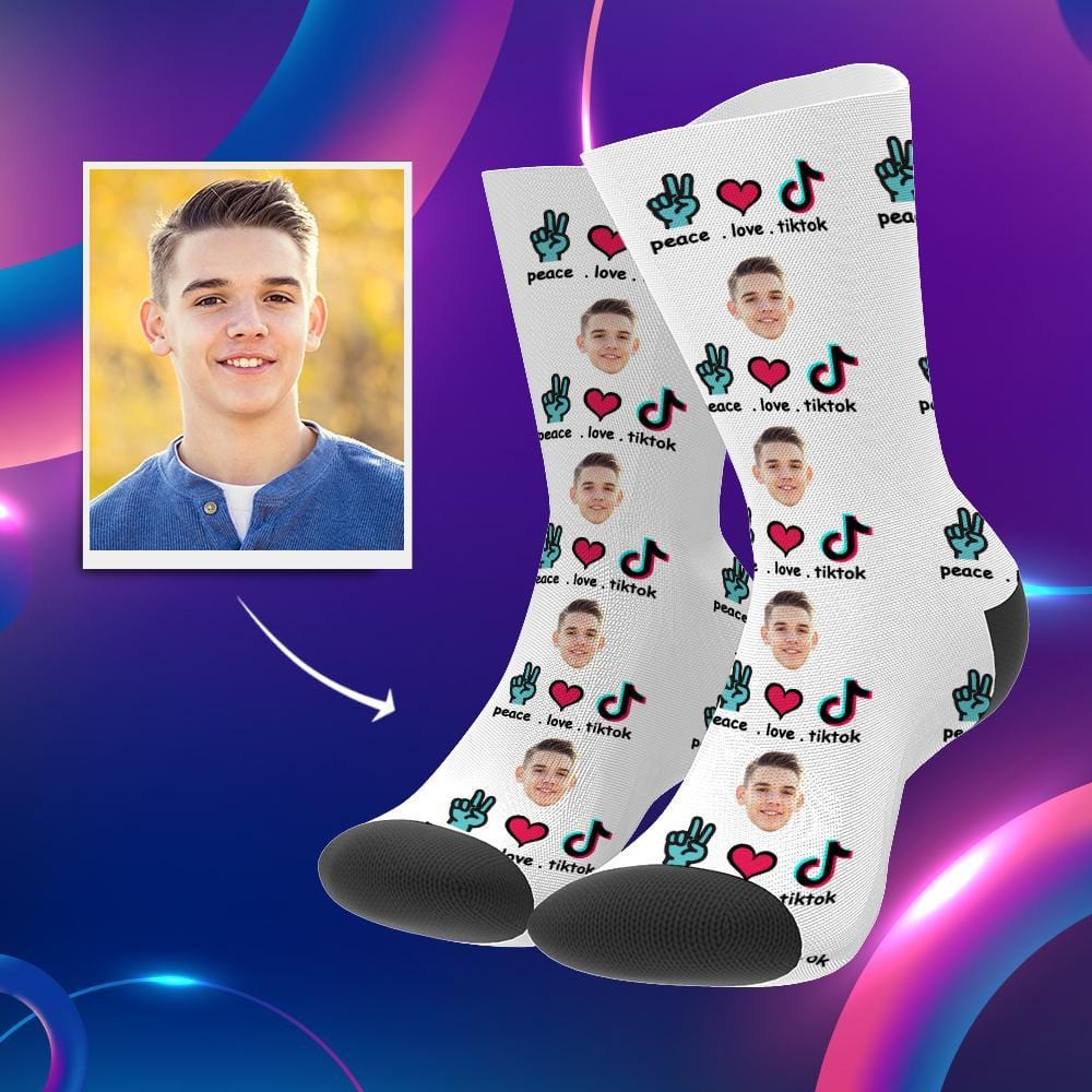 Tiktok Socks Custom Face Socks Gifts For TikTok Lovers Peace Love 3 Sizes Christmas Gift - Giftlab