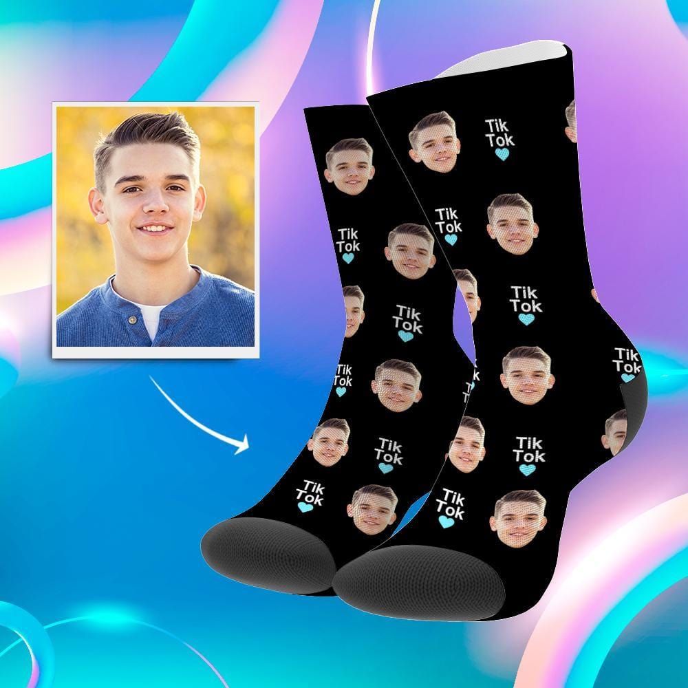 Tiktok Socks Customized Tiktok Socks Face Socks Gifts For TikTok Lovers Blue Heart Christmas Gift - Giftlab