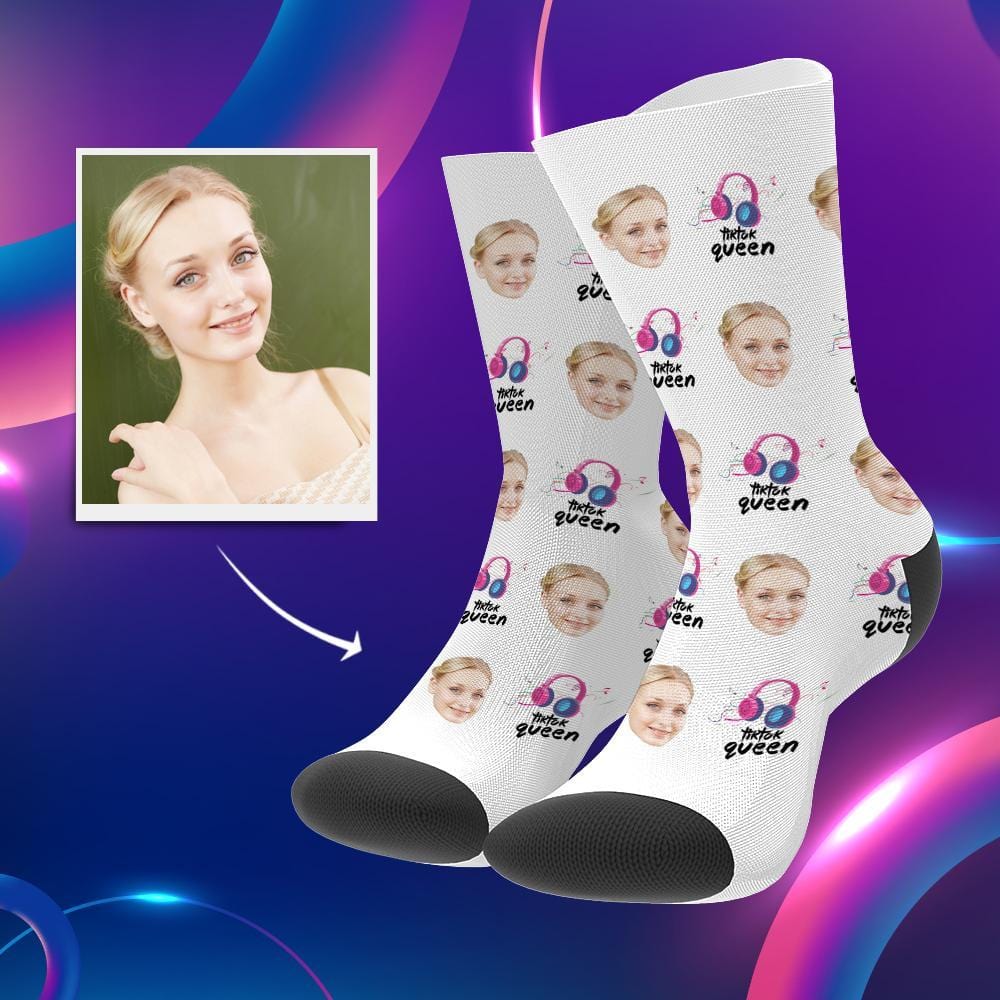 Tiktok Socks Personalized Tiktok Socks Face Socks Gifts For Her Earphone Queen Christmas Gift - Giftlab