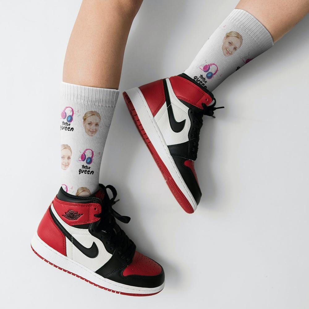 Tiktok Socks Personalized Tiktok Socks Face Socks Gifts For Her Earphone Queen Christmas Gift - Giftlab