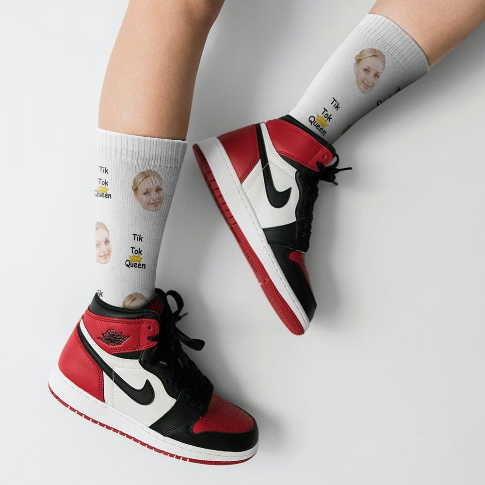 Tiktok Socks Custom Face Socks Gifts For Girlfriend TikTok Queen White Christmas Gift - Giftlab