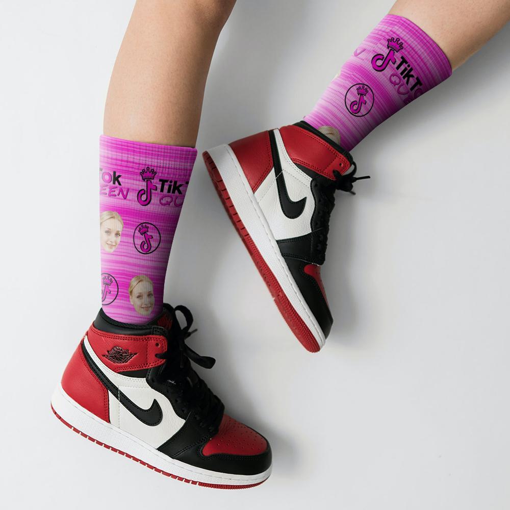 Tiktok Socks Custom Face Socks TikTok Gifts For Couple Crown 3 Sizes Christmas Gift - Giftlab