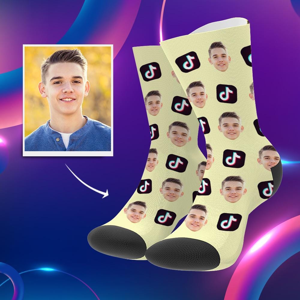 Tiktok Socks Personalized Face Socks Gifts For Boyfriend Yellow TikTok Christmas Gift - Giftlab