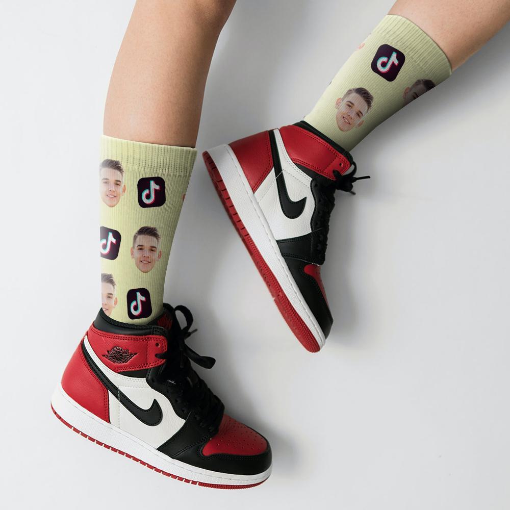 Tiktok Socks Personalized Face Socks Gifts For Boyfriend Yellow TikTok Christmas Gift - Giftlab