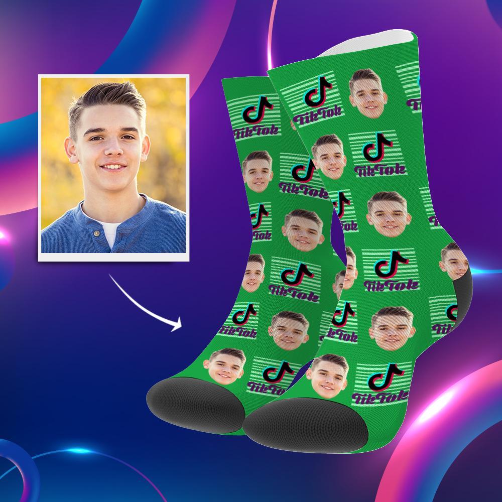 Tiktok Socks Custom TikTok Socks Face Socks TikTok Presents With Faces Green Christmas Gift - Giftlab