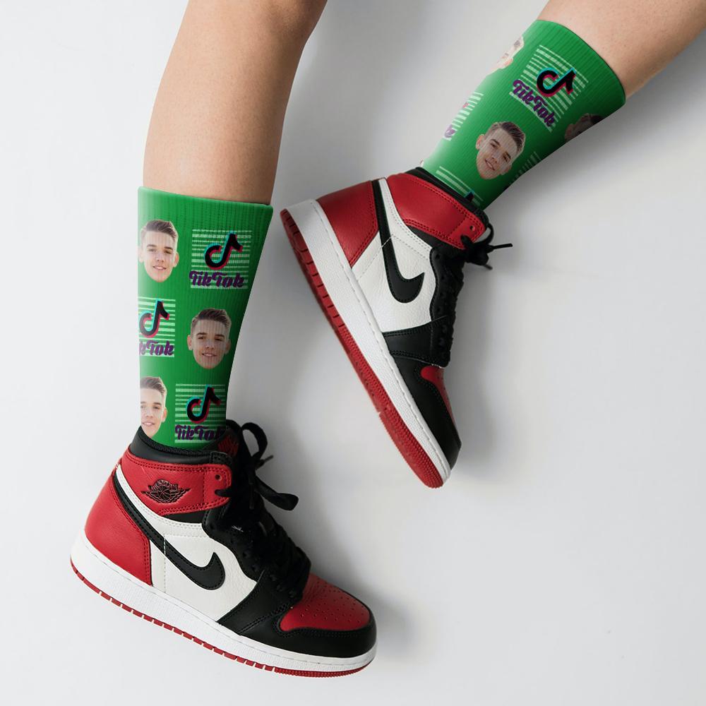 Tiktok Socks Custom TikTok Socks Face Socks TikTok Presents With Faces Green Christmas Gift - Giftlab