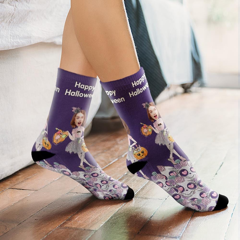 Halloween Face Socks Custom Girl Face Socks Halloween Gift for Her - Giftlab