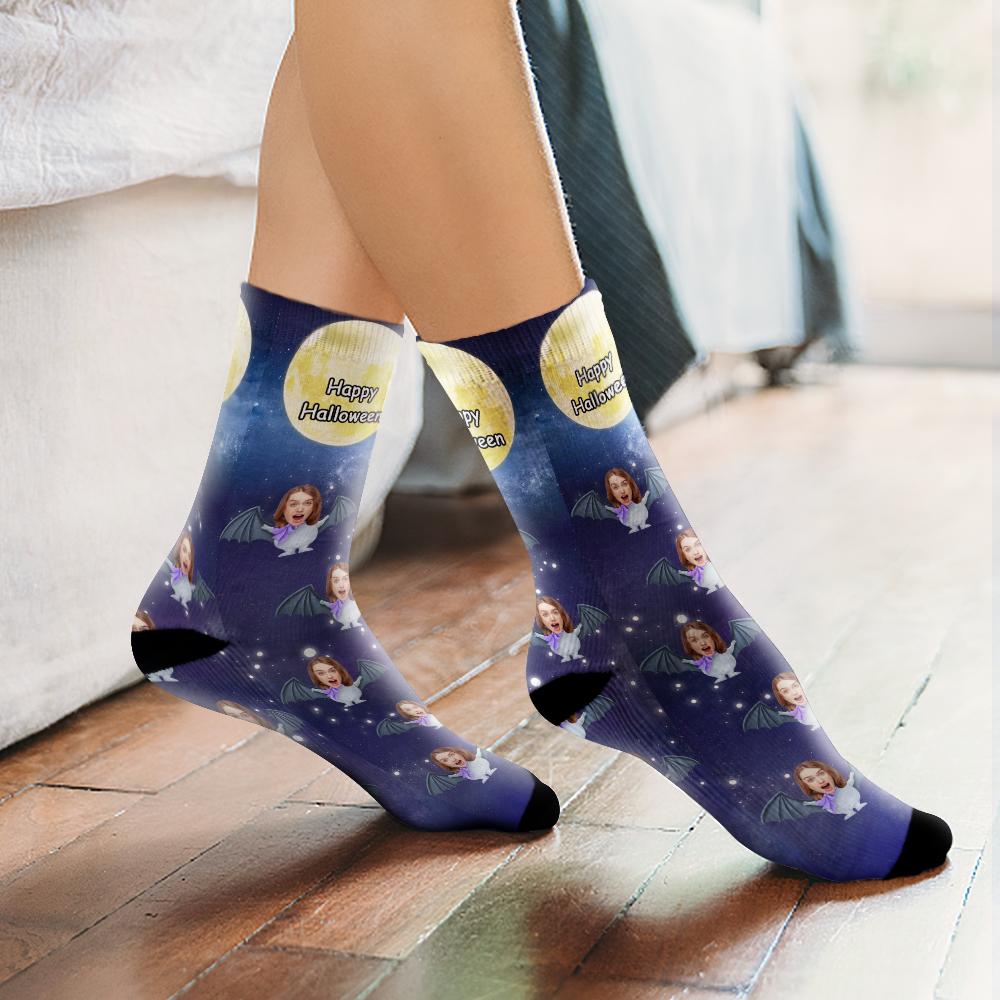 Halloween Face Socks Halloween Bat Face Socks Personalized Halloween Gifts 3 Sizes - Giftlab