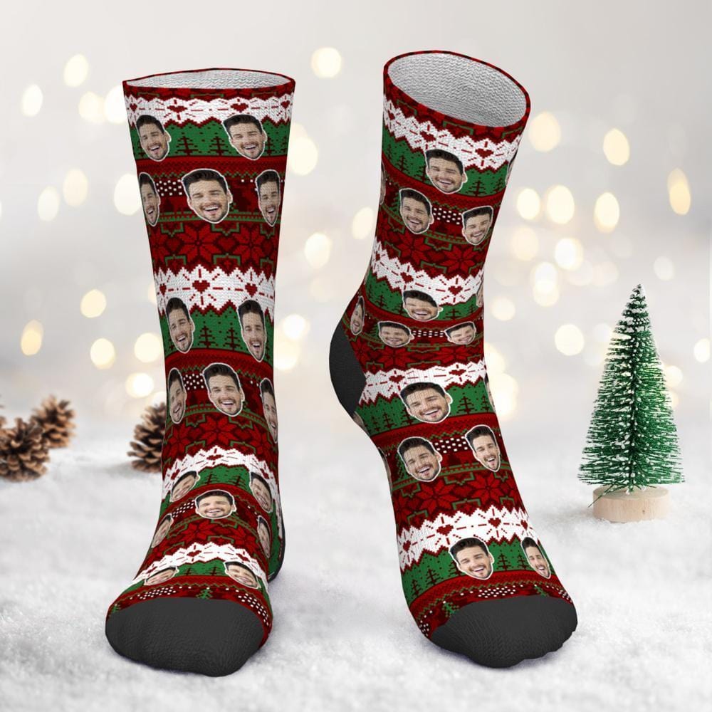 Custom Photo Socks Christmas Vintage Pattern Socks - Giftlab