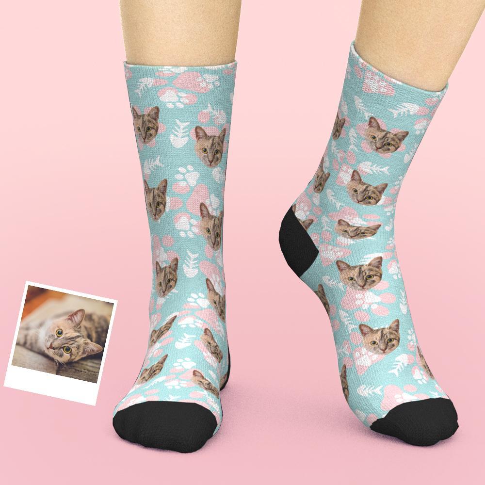 Custom Cat Socks Personalized Fish Bone Print Socks Best Gift for Cat Lover - Giftlab
