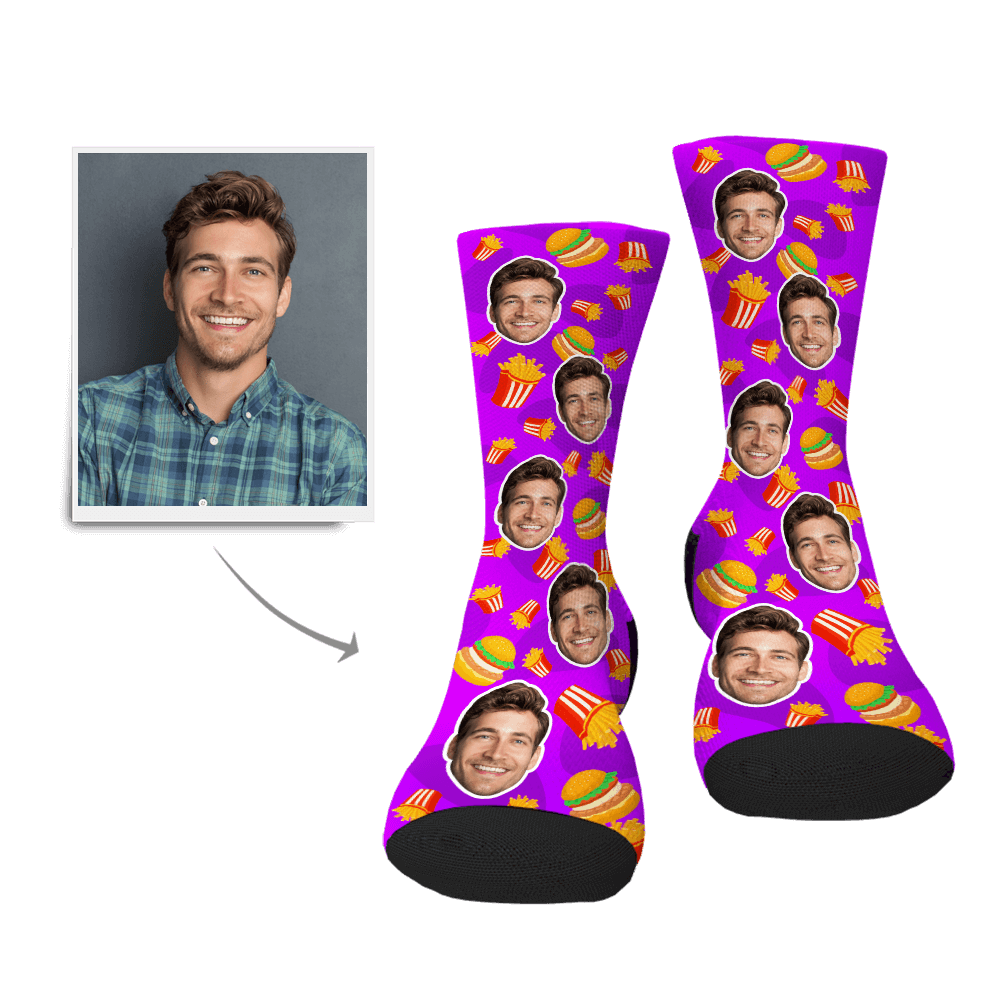 Custom Face Socks with Burger & Fries Christmas Gift - Giftlab