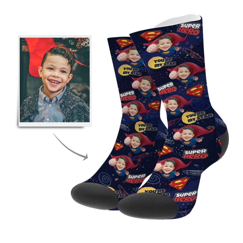 Custom Photo Socks Superhero Style Face Mash Socks with Text - Giftlab