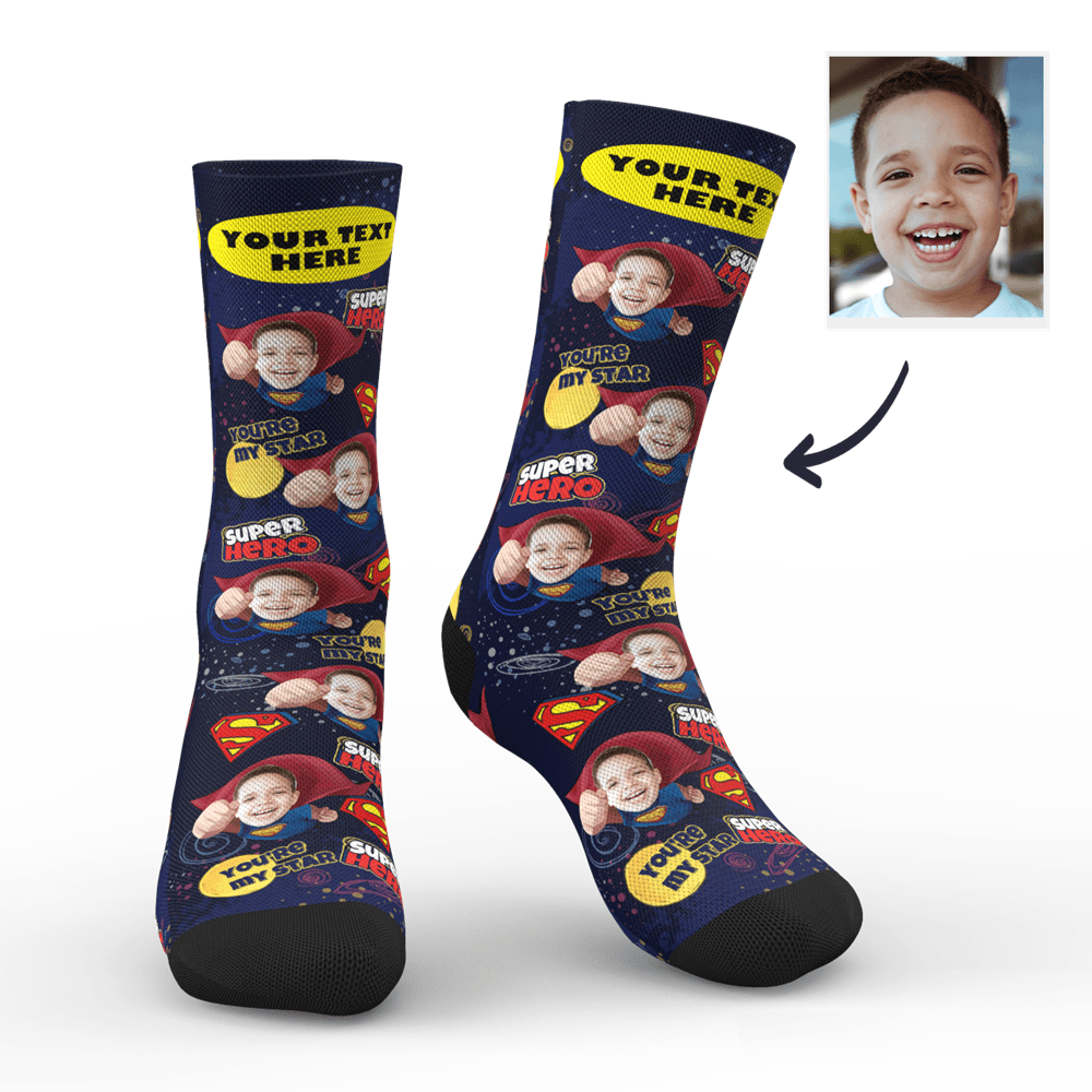 Custom Photo Socks Superhero Style Face Mash Socks with Text - Giftlab