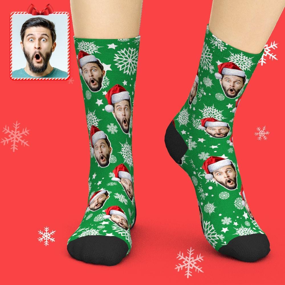 Custom Face Socks Add Pictures Christmas Socks with Santa Hat - Giftlab